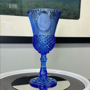 Vintage Avon Fostoria Cobalt Blue Glass Goblet with George Washington